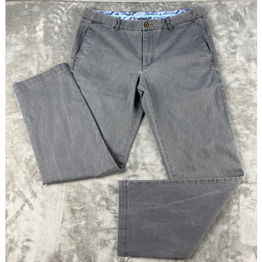 Tommy Bahama Chino Pants Mens 34x30 Flat Front Gray Stretch EUC